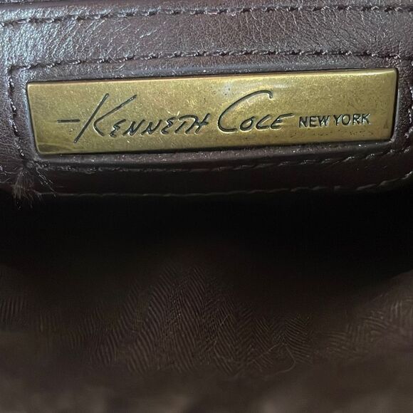 Kenneth Cole Dark Brown Leather Fold-over Crossbody Bag Purse - Picture 11 of 12